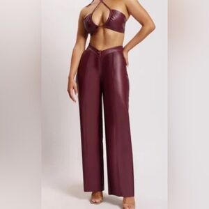 Women's Burgundy Leather Pants
